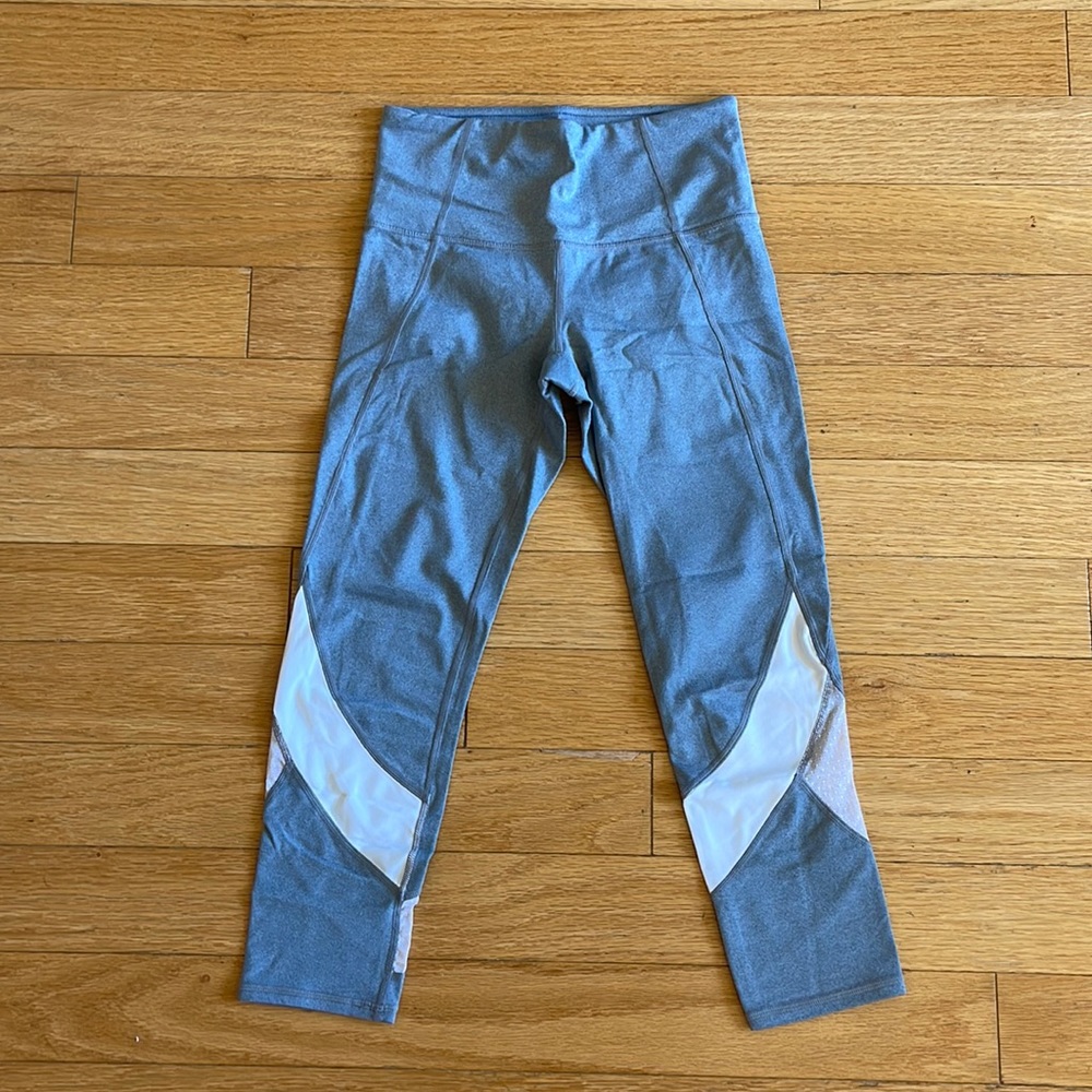 Athleta cropped grey leggings with mesh